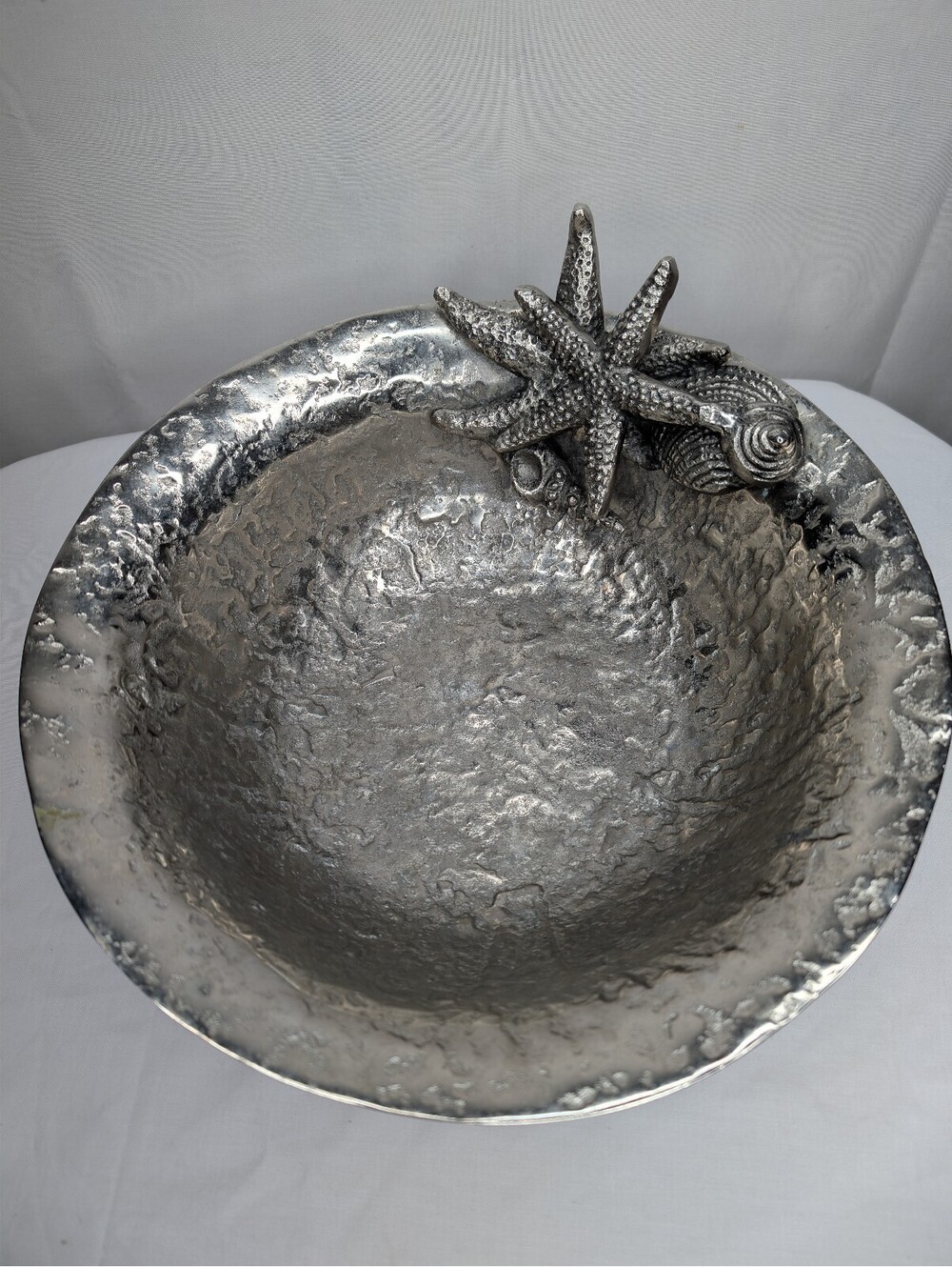 Vintage Cast Aluminum Heavy Starfish Shells Bowl Beach Ocean Seashore Theme 12”